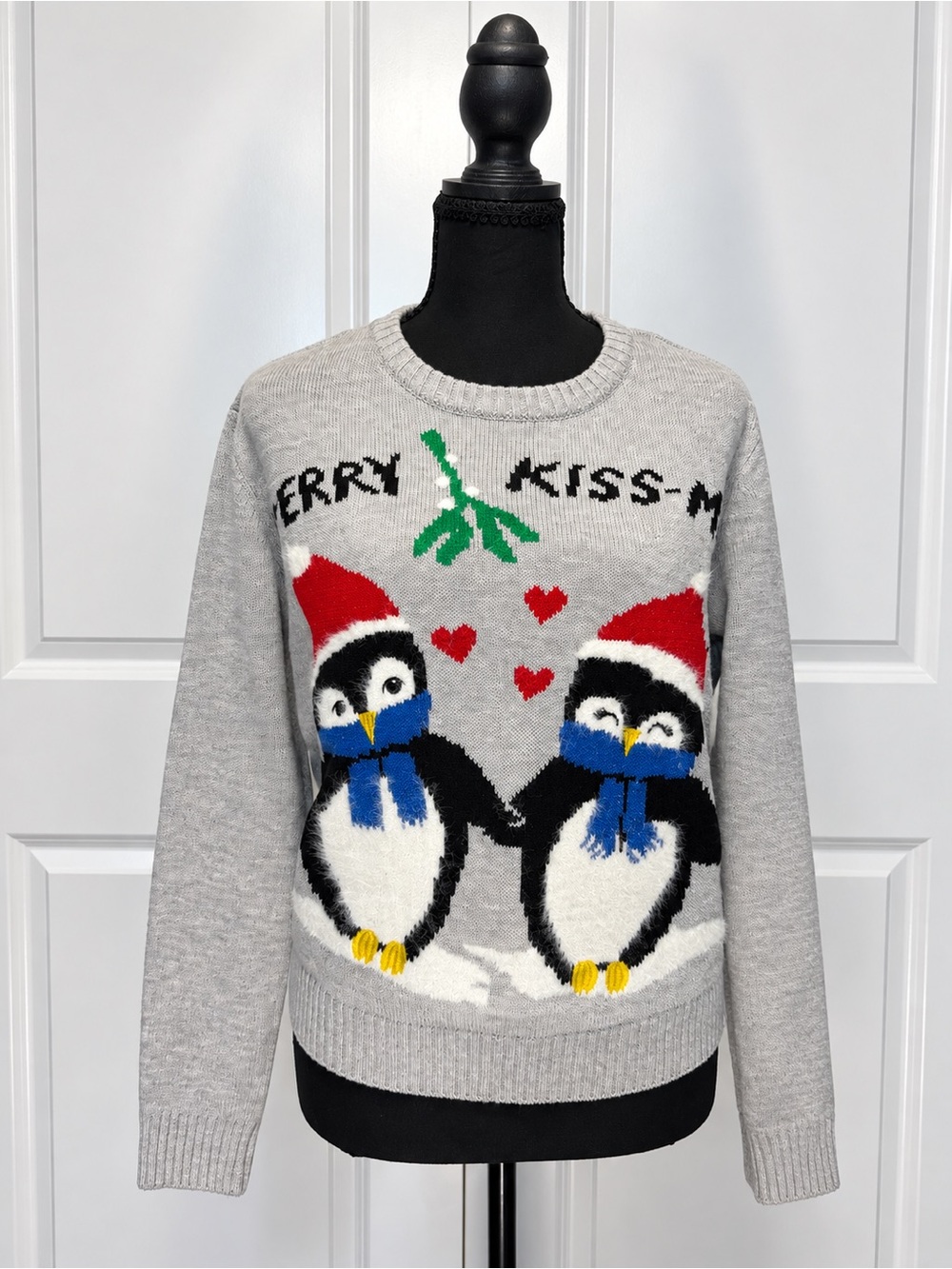 H&M Grey Crewneck Sweater with Penguin Holiday Motif